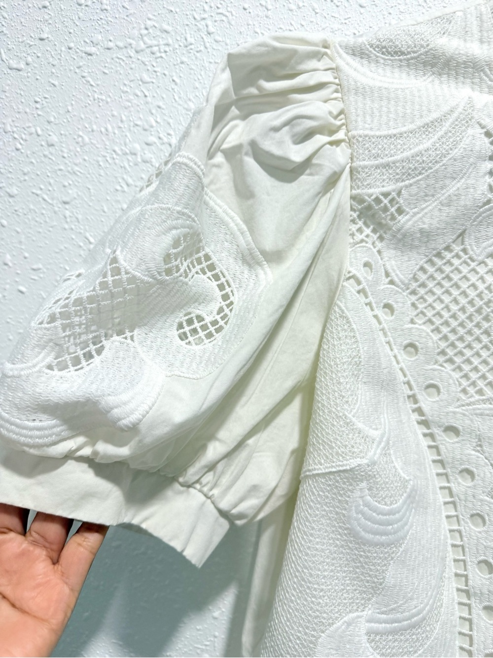 Express Cream Lace Peplum Puff-Sleeve Blouse L - Picture 5 of 13